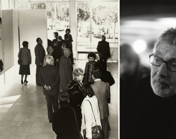 À g. : Pierre Buraglio lors du vernissage de l'exposition au Musée Cantini, Marseille. À d. : Pierre Buraglio en 2015