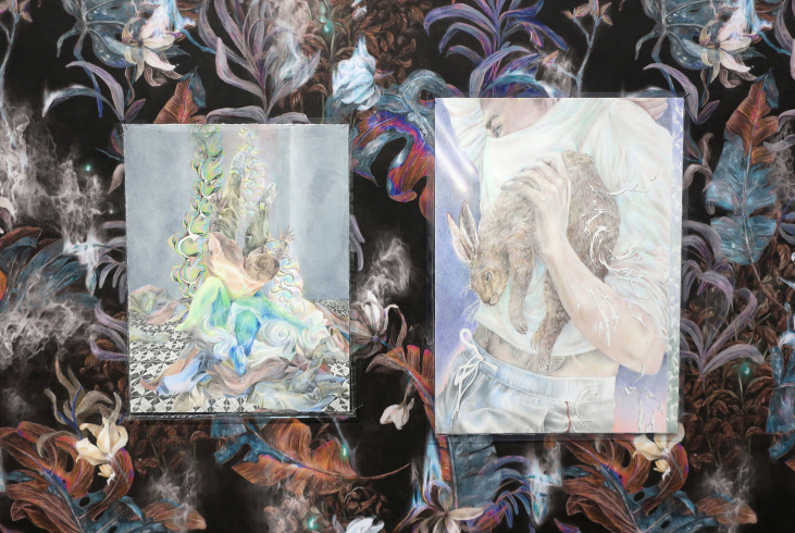 Jimmy Beauquesne, "Untitled (fading flowers)" (detail), 2020; "Untitled", 2020; "JF (5)", 2019