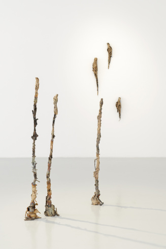 Lionel Sabatté, au sol "Champs d’oiseaux", au mur "Inséparable solitaire", 2021