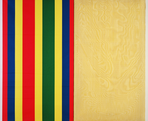 Jean-Michel Sanejouand, "Toile de bâche à rayures + grillage plastique" ["Gestreifte Plane + Plastikgitter"], 1966