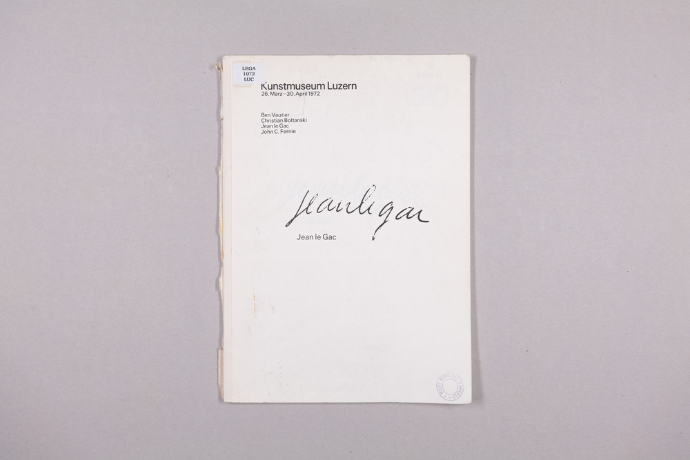 Jean Le Gac, Kunstmuseum Luzern, 26. März-30. April 1972