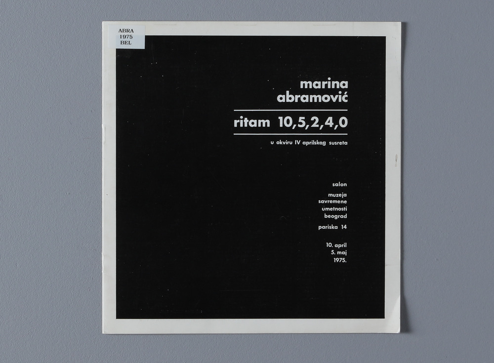 Marina Abramovic, ritam 10, 5, 2, 4, 0