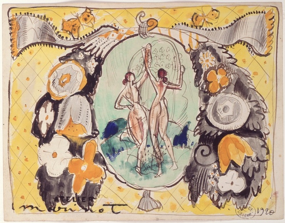Médaillon femmes et fleurs 1920