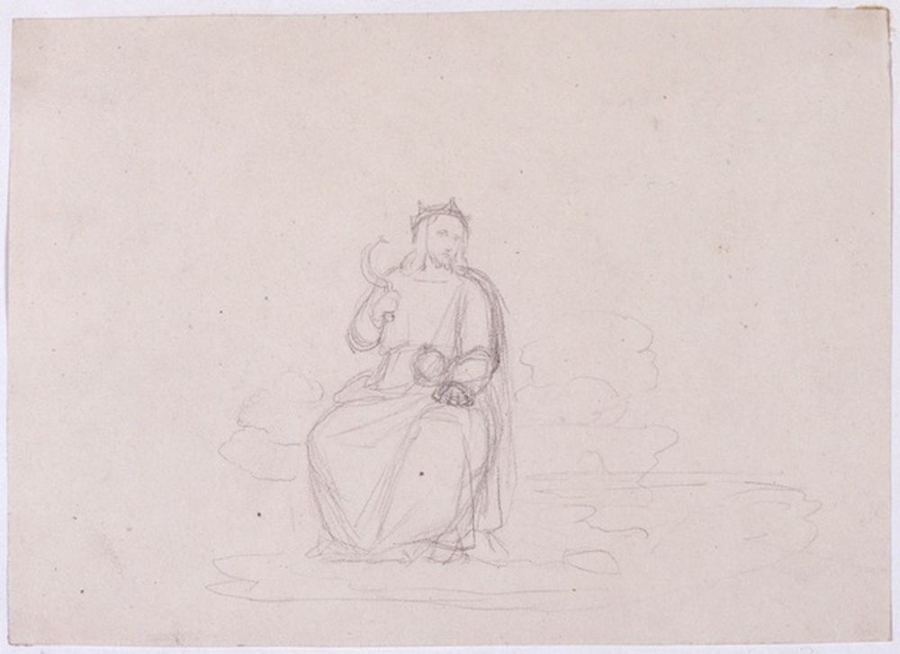 Homme couronné portant sphère et serpette (Christ?)