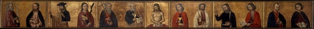 Le Christ et les Apôtres
Saint-Paul et Saint ?, Saint-Jacques le majeur et Saint Philippe, Saint André et Saint Pierre, Christ de Pitié, Saint-Jean et Saint-Barthélémy, Saint ? et Saint ?, Saint-Thomas et Saint ?