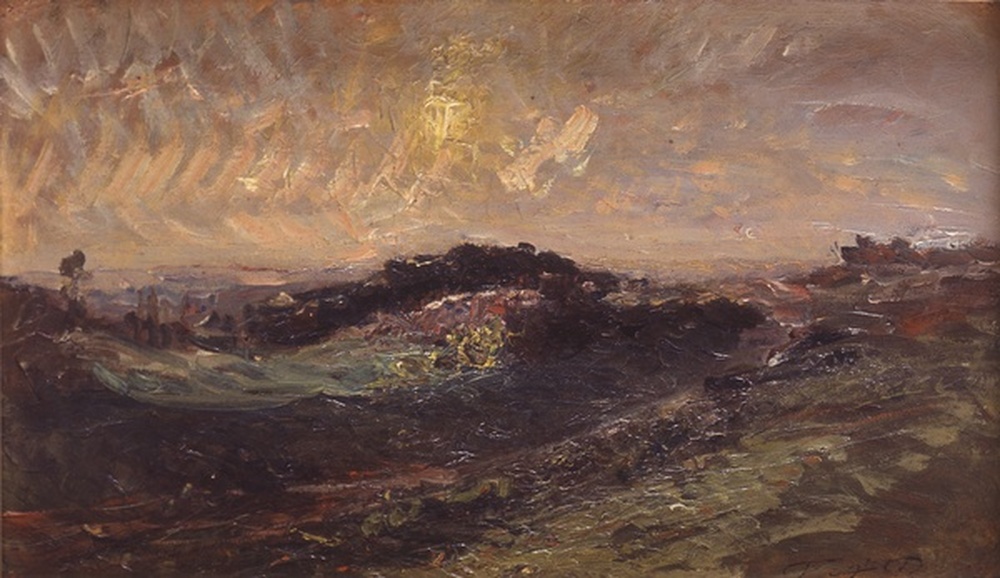 Paysages de collines, étude de soleil couchant