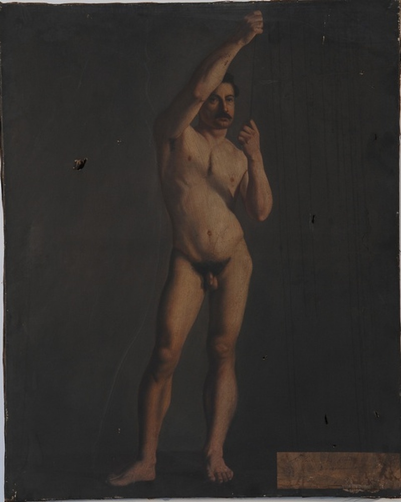 Académie d'homme de face (tenant un fil)