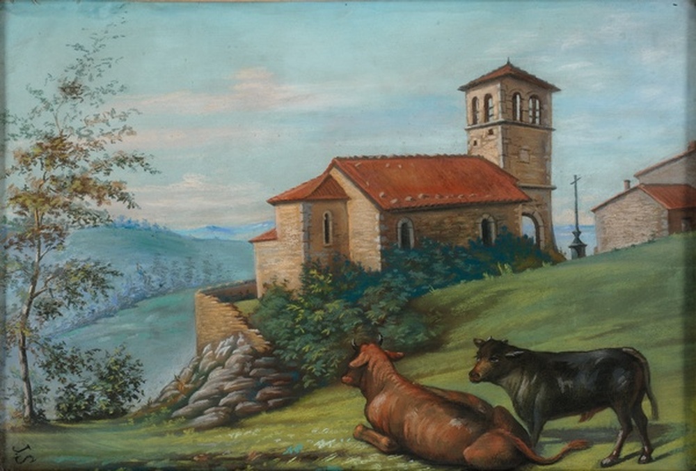Paysage avec deux vaches au premier plan