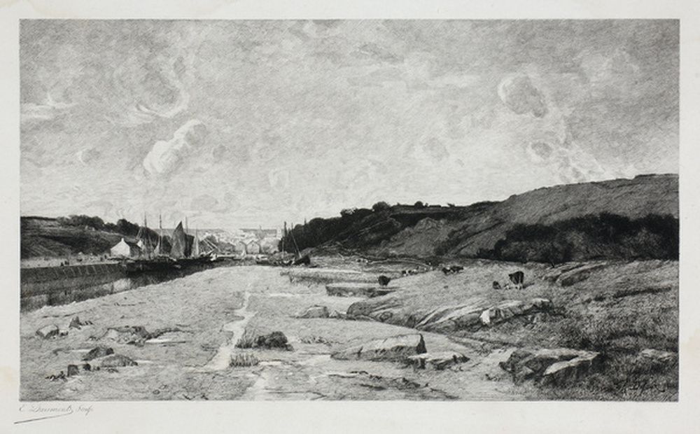 Paysage avec rivière et bâteaux