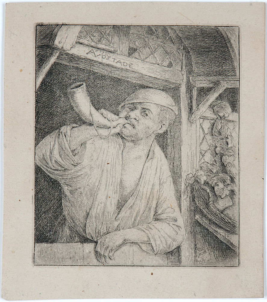 Homme soufflant dans une corne