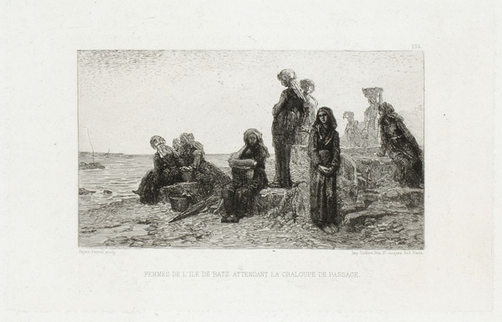 Femmes de l'île de Batz attendant la chaloupe de passage