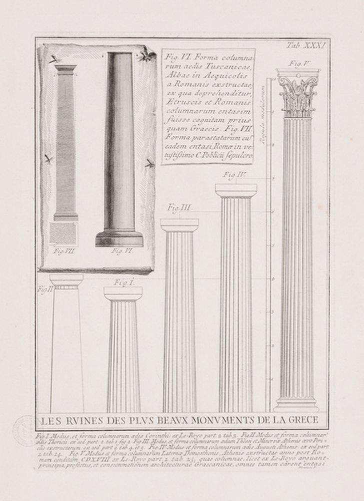 Colonnes grecques et des exemples étrusques et romains