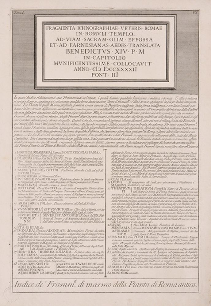 Index des fragments du plan en marbre de la Rome antique