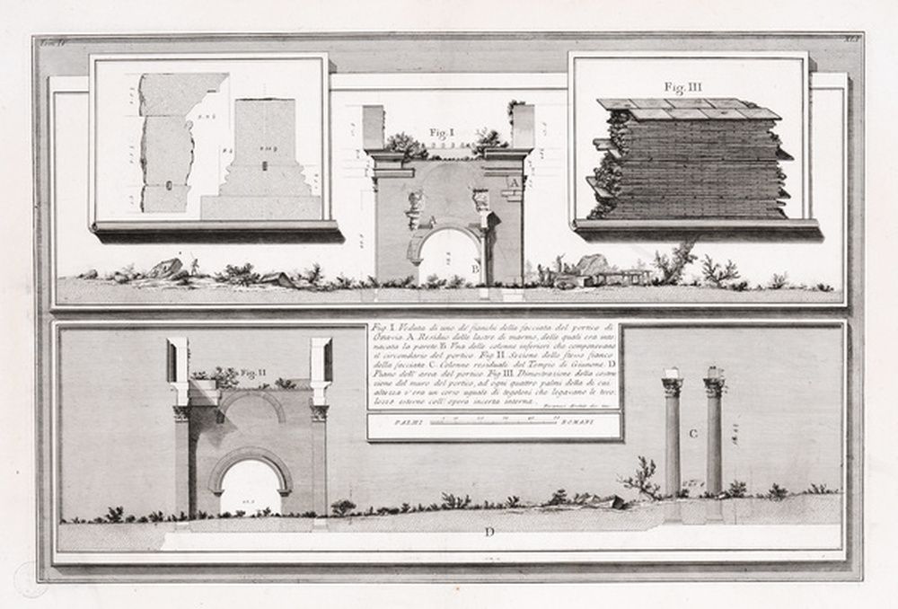 Vue latérale de la façade du portique d'Octavie
