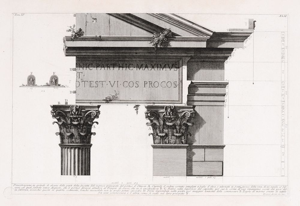 Détails architecturaux de la façade du portique d'Octavie