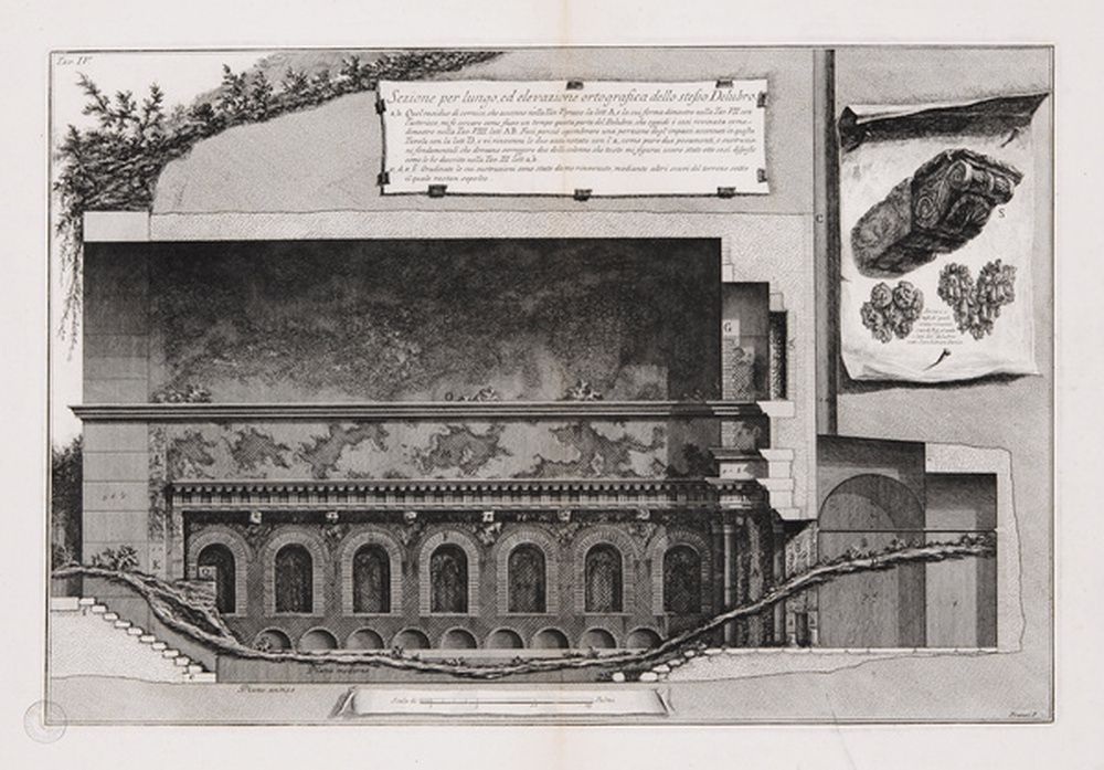 Coupe longitudinale et restitution du même sanctuaire