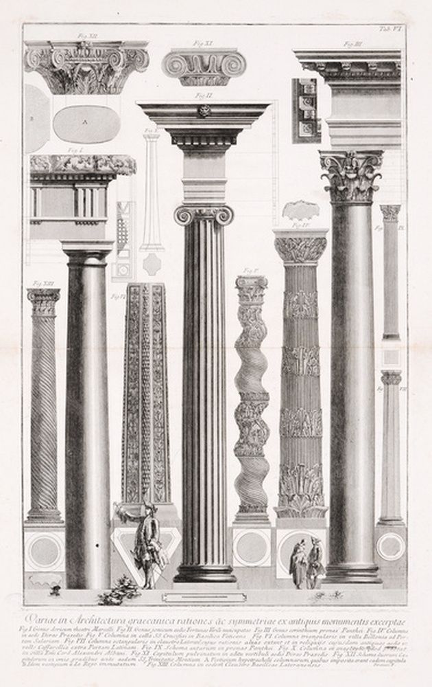 Différentes colonnes grecques provenant de monuments antiques