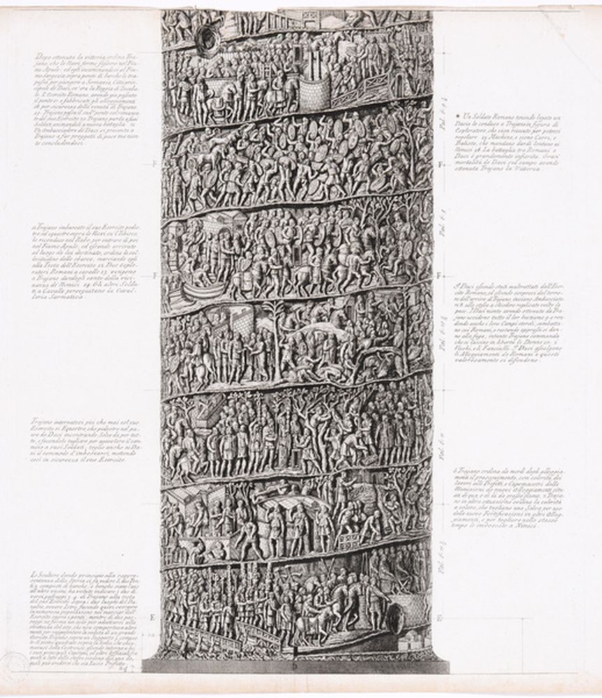La colonne Trajane vue de face : premier tiers