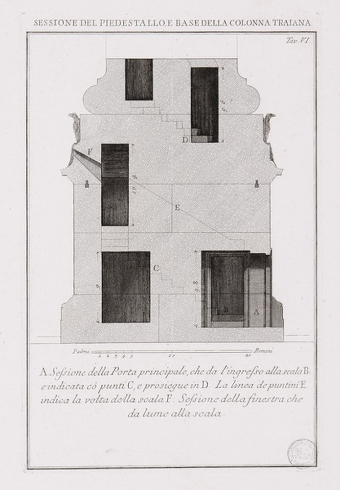 Coupe du piédestal et de la base de la colonne Trajane ; Coupe du piédestal et de la base de la colonne Trajane