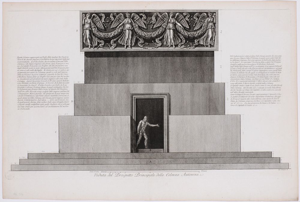 La colonne de Marc-Aurèle vue de face : base et porte