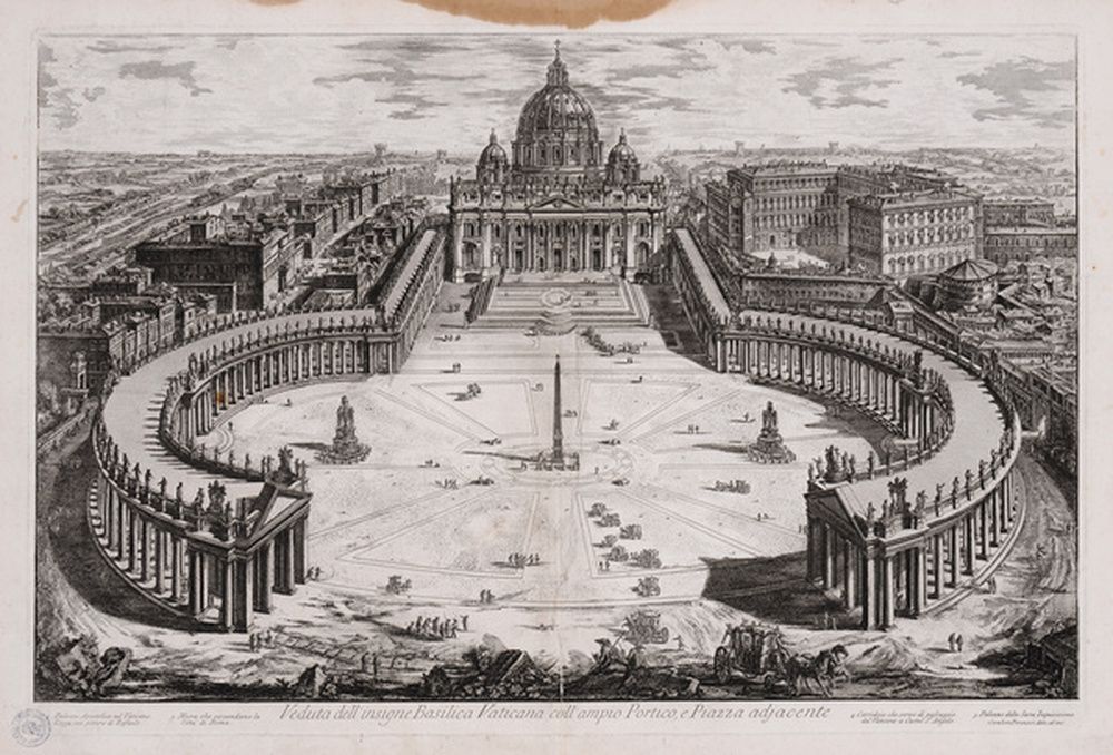 Vue de la basilique vaticane, de son portique spacieux et de la place