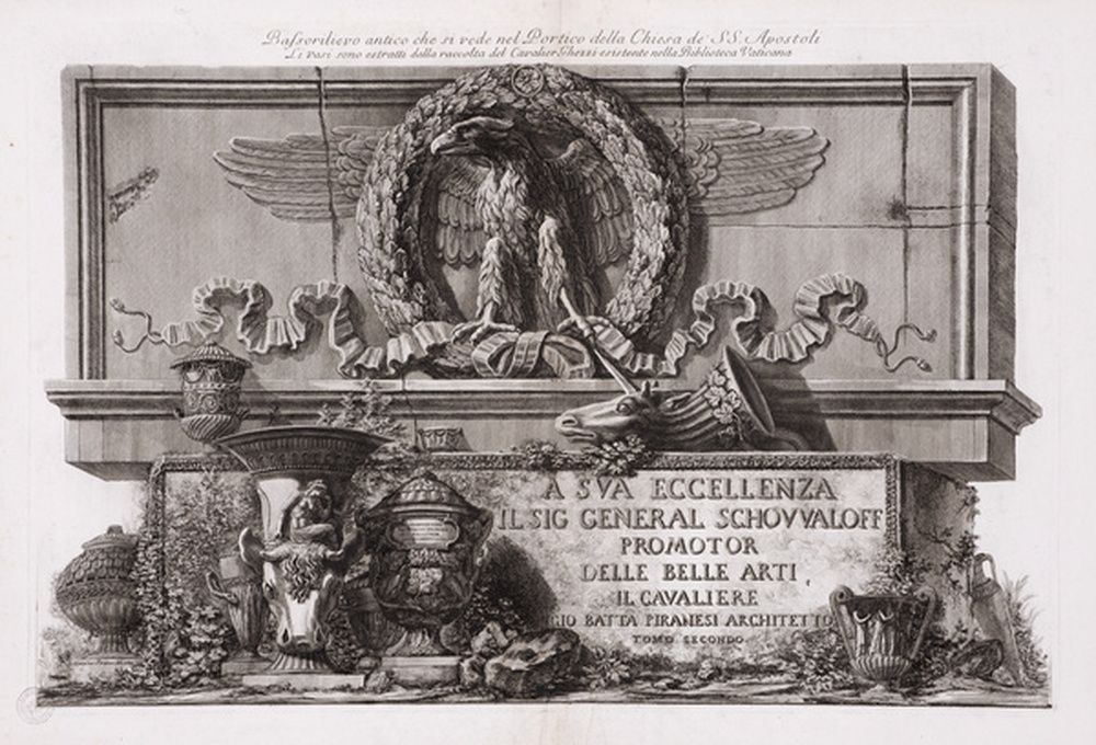 Page de titre du vol. II : bas-relief antique au portique de SS. Apostoli