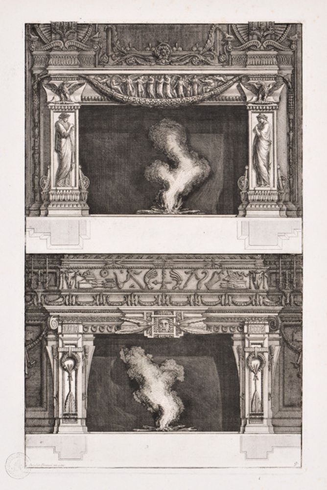 Dessin pour deux cheminées dont une ornée de frise romaine dite de San Lorenzo