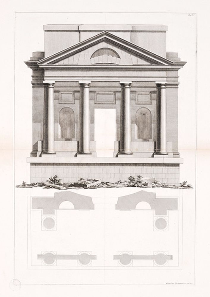 Plan et élévation d'un temple d'ordre toscan