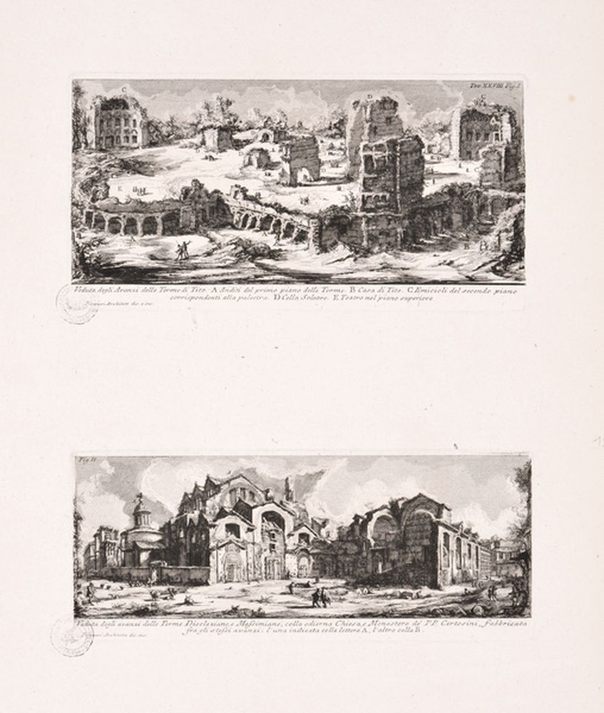 Plan des thermes de Titus ; Vestiges des thermes de Dioclétien et Maximilien