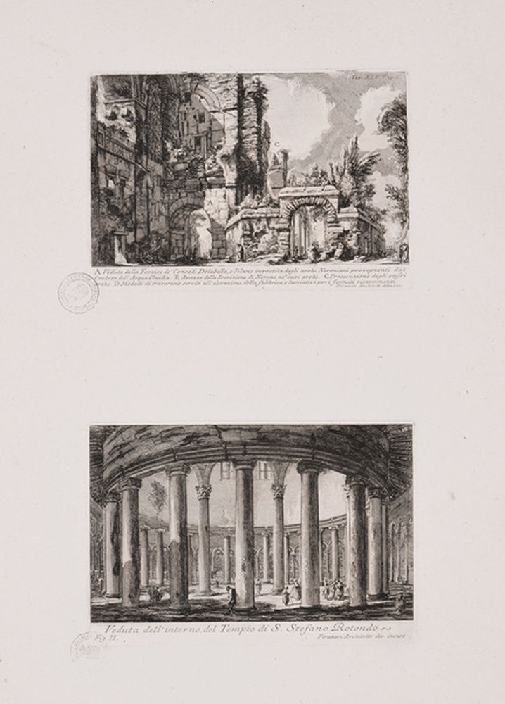 Vue des arcs des consuls Dolabella et Silanius ; Vue intérieure de S. Stefano Rotondo