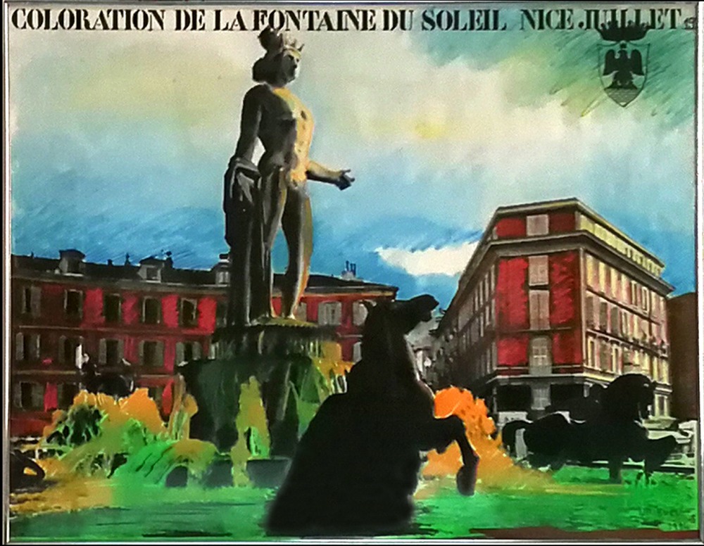 Coloration de la fontaine du soleil à Nice