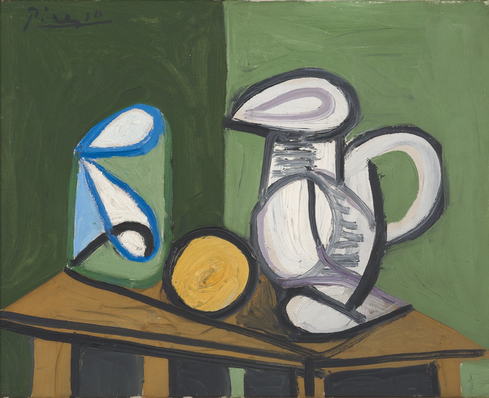 Nature morte pot, verre et orange