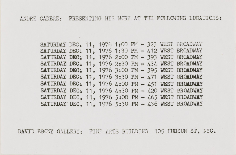 Présentation du travail sur West Broadway, 11 décembre 1976